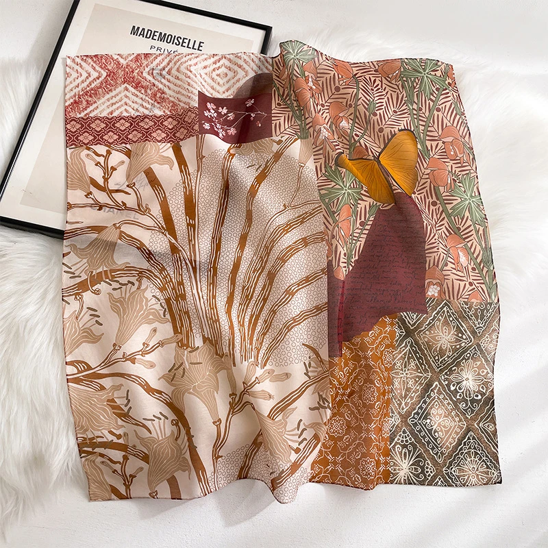 春季时尚真丝丝棉方巾女70百搭文艺桑蚕丝棉混纺丝巾披肩真丝领巾