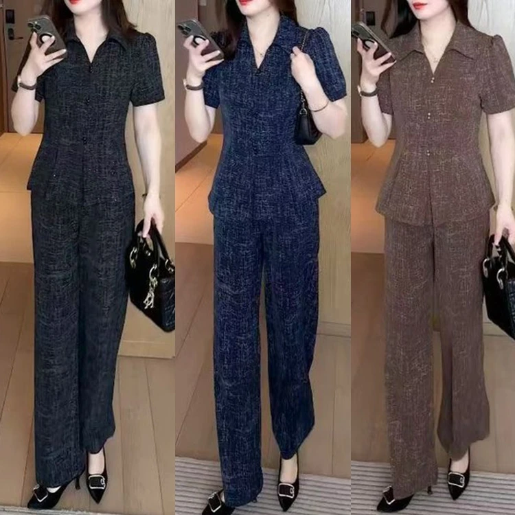 中老年妈妈装夏季短袖套装两件套上衣加裤子