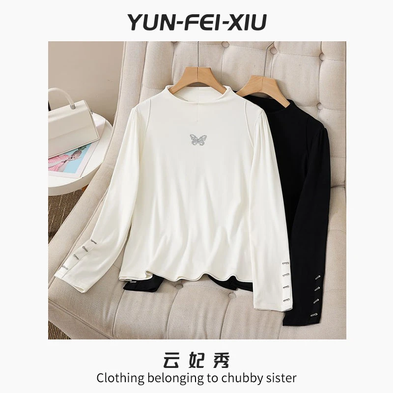 云妃秀大码女装针织衫时尚休闲宽松显瘦圆领蝴蝶简约百搭秋22055