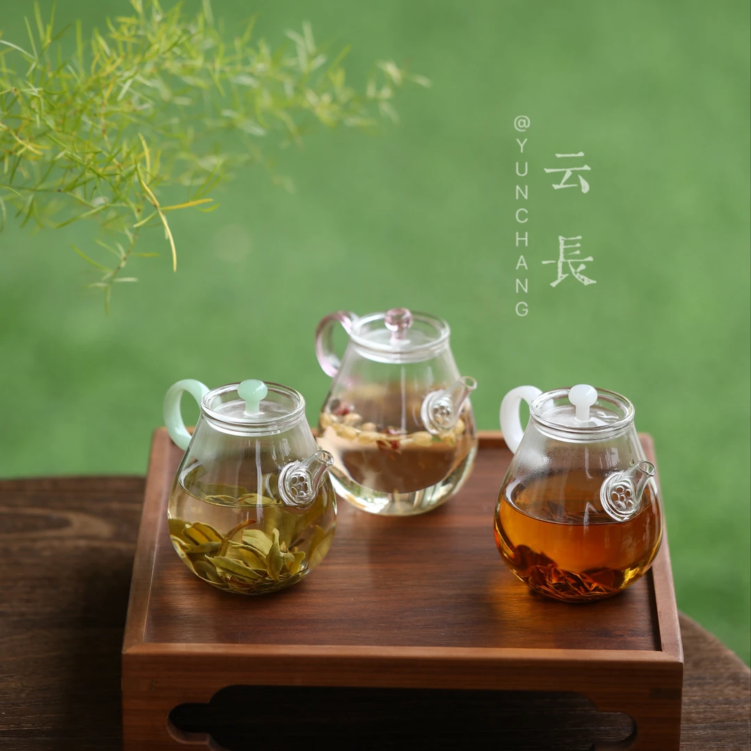 云长文旦壶高硼硅透明玻璃茶壶泡茶家用中式绿茶花茶泡茶器耐高温