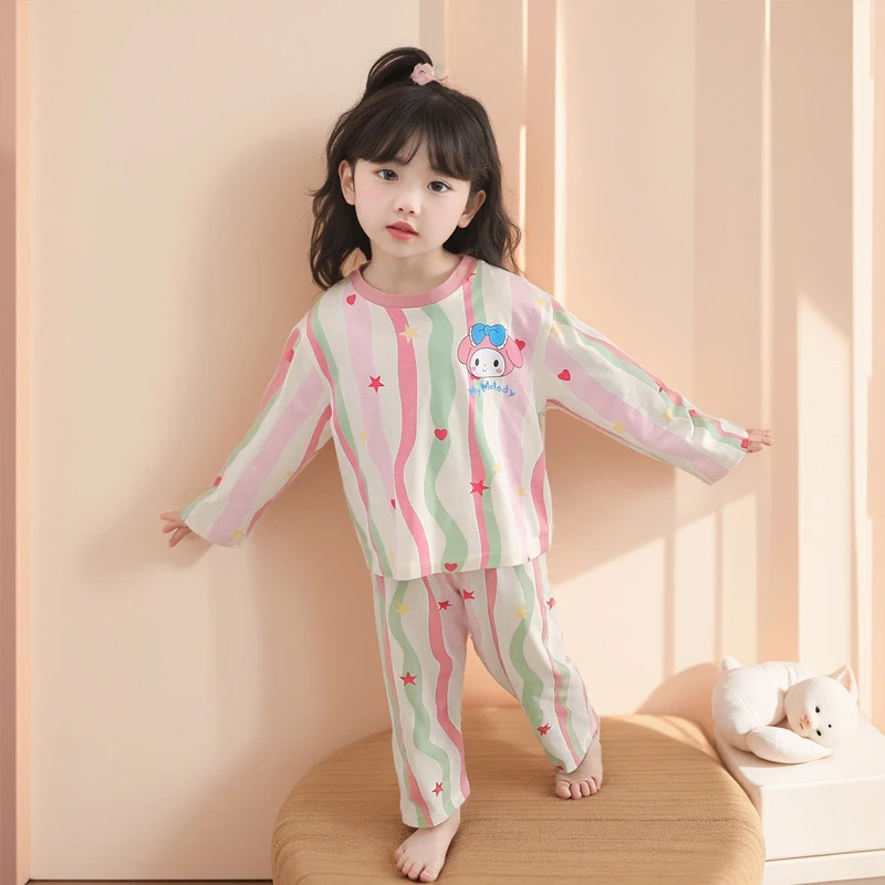 女童纯棉睡衣春秋季2025新款女孩长袖分体套装宝宝儿童春季家居服