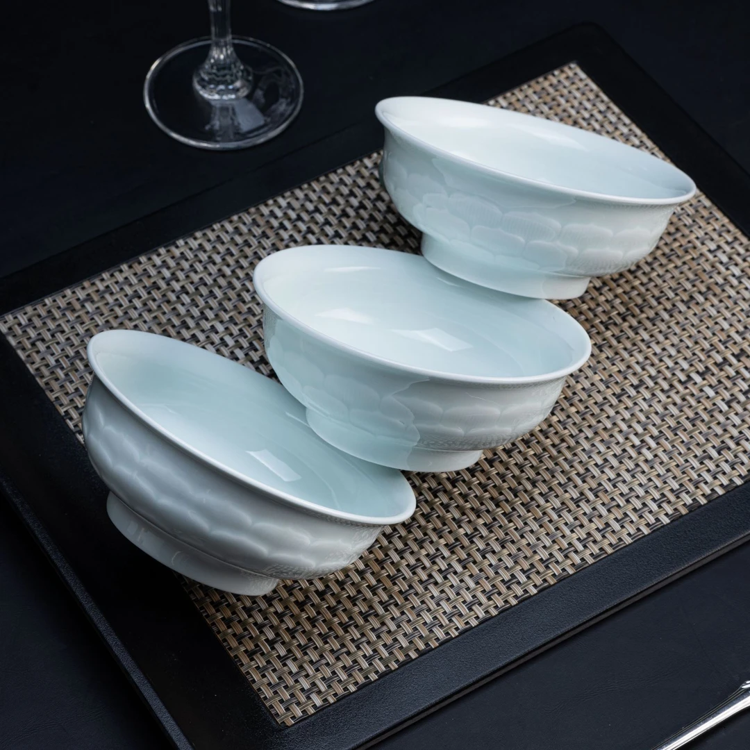 changnan/昌南影青5.2英寸米饭碗-忆莲 莲瓣微波用瓷高温瓷不发霉