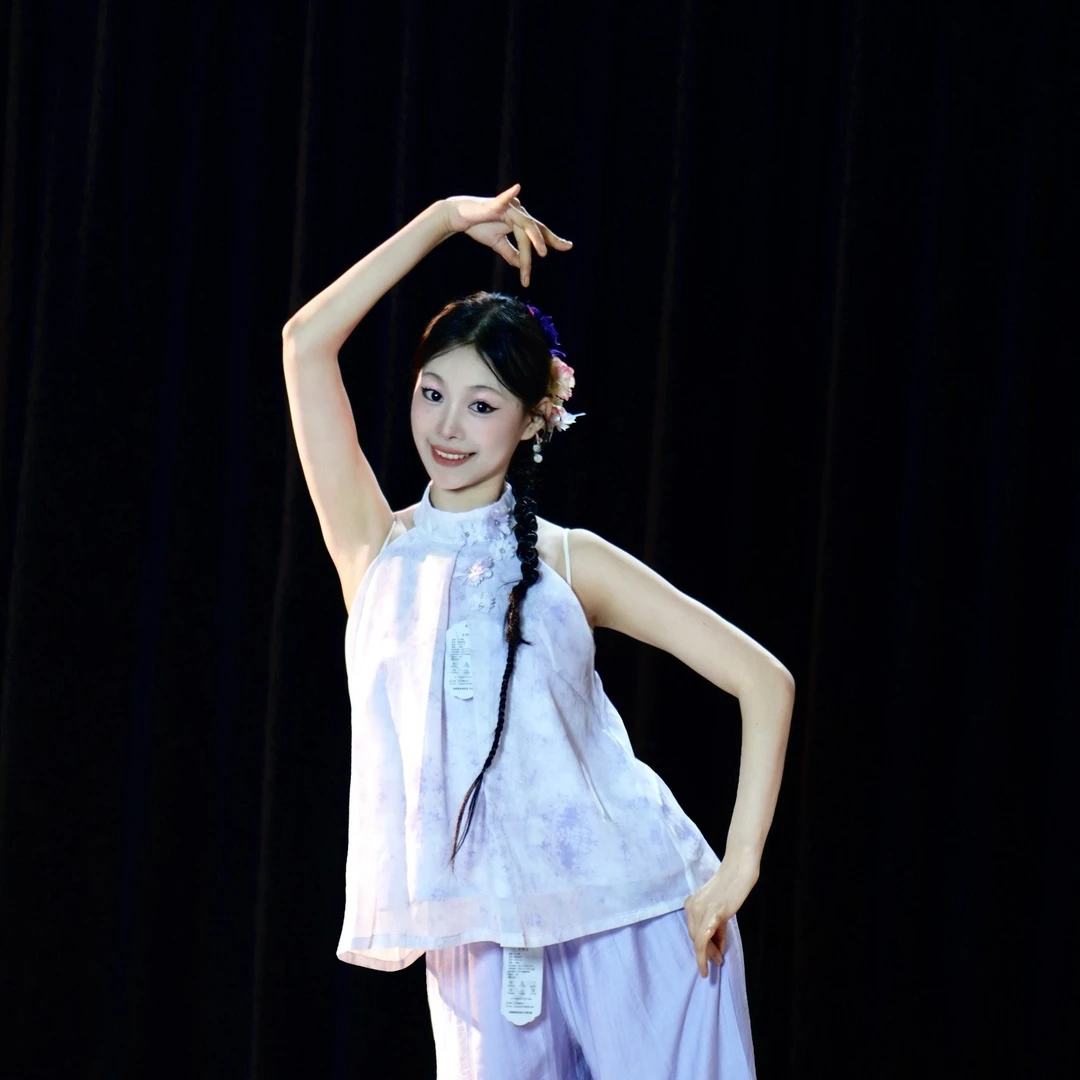 古典舞晕染双层飘逸花朵旗袍领中国舞蹈演出纱衣中国风演出服中式