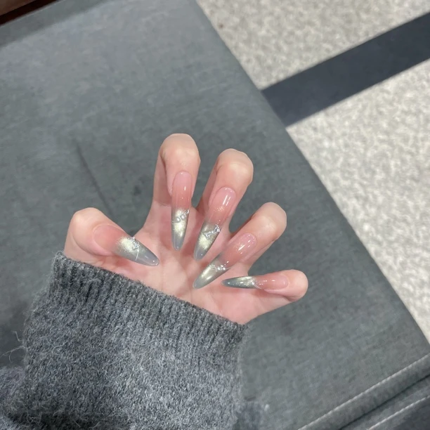 【青月】安诺纯手工长款穿戴甲显白追光美甲猫眼手工穿戴甲指甲贴