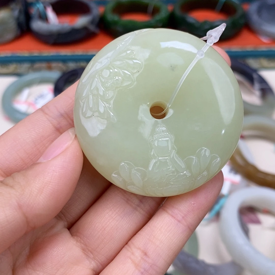 和田玉未镶嵌吊坠(不含链)黄口料平安扣