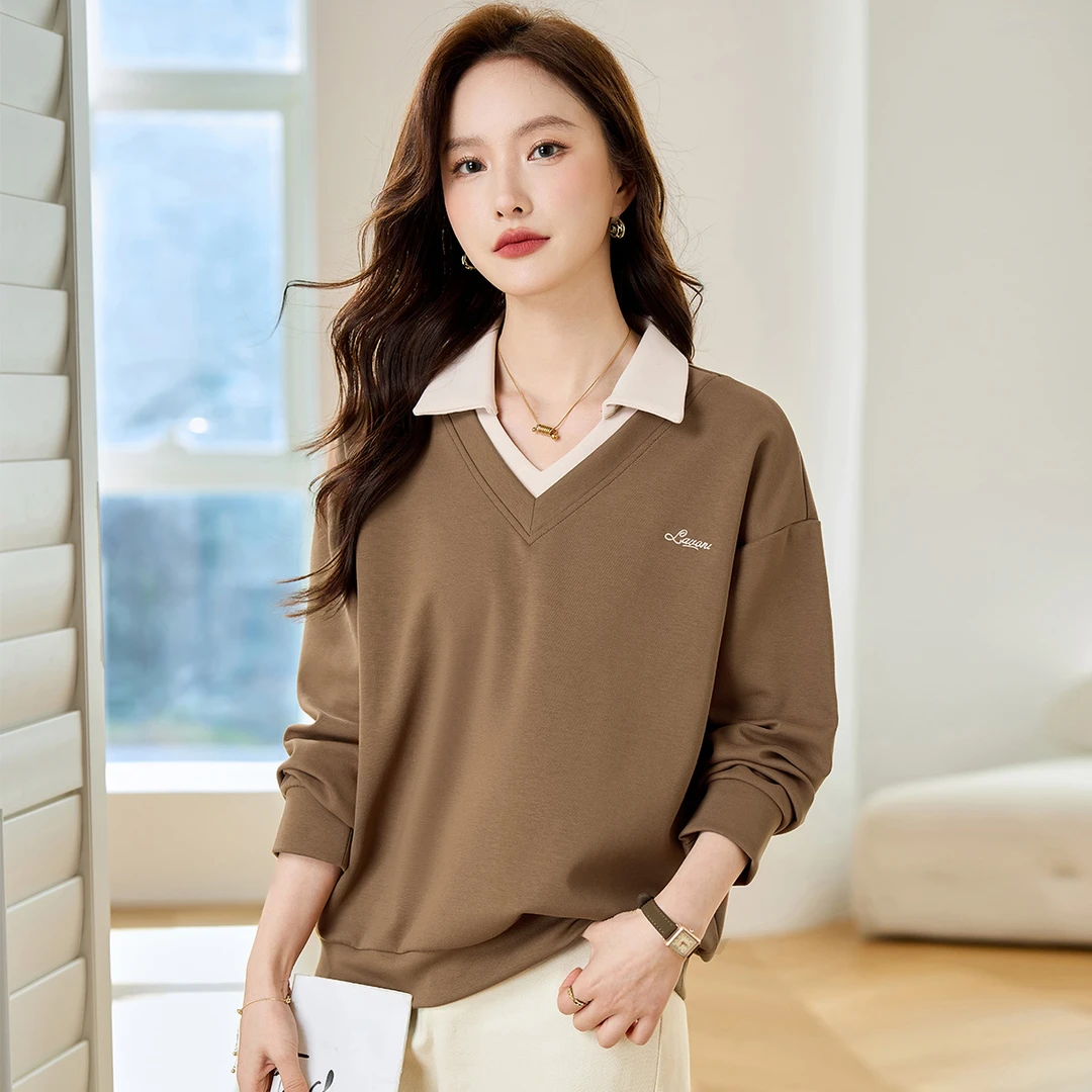 【翻领假两件卫衣】2026休闲时尚翻领假两件卫衣百搭显瘦女装长袖