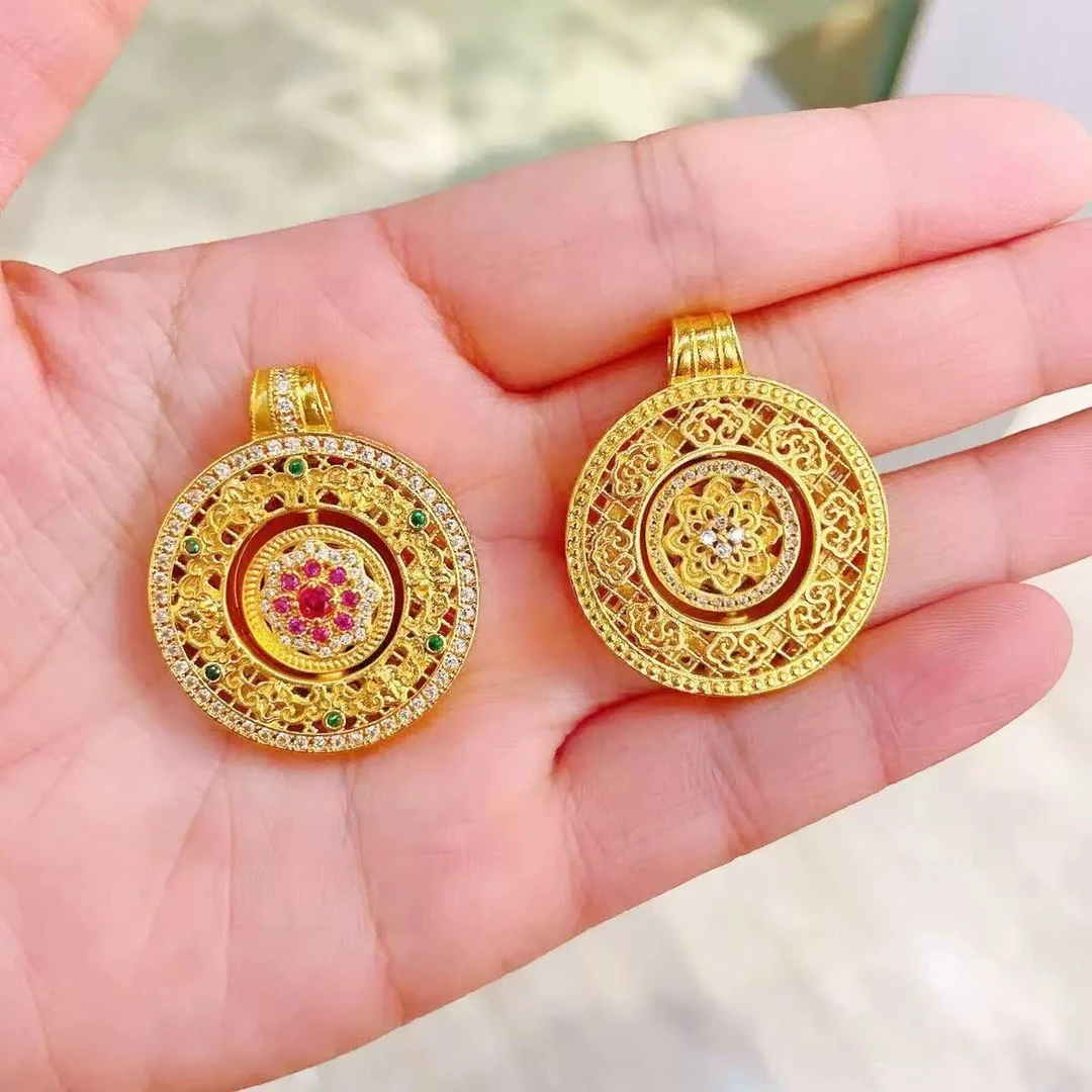 吊坠足银 可旋转吉祥如意圆盘吊坠