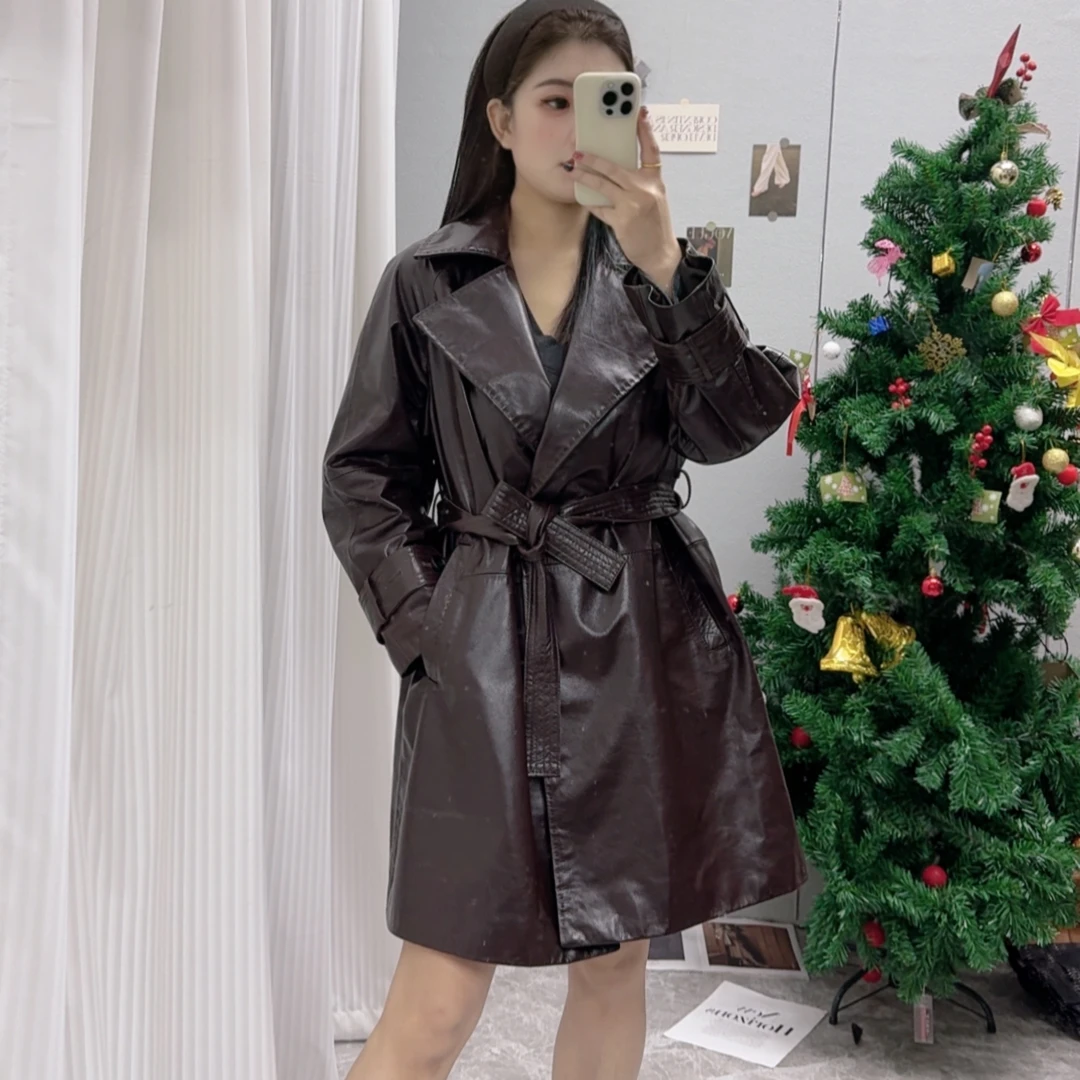 「Darley推荐」“豪门阔太”2025新款欧美风牛皮复古中长款皮衣外套潮