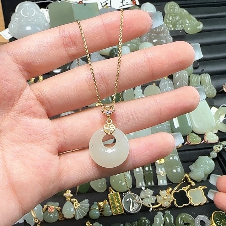 和田玉银S925镶嵌颈饰送链子送绳