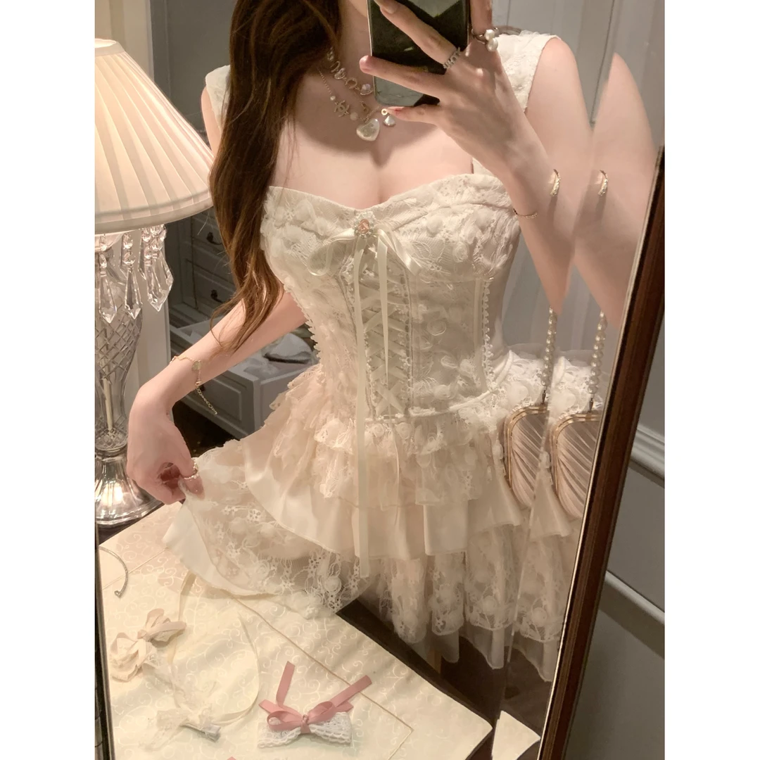 奶酪甜心~玫瑰立体花上衣多层蛋糕裙重工蕾丝两件套装