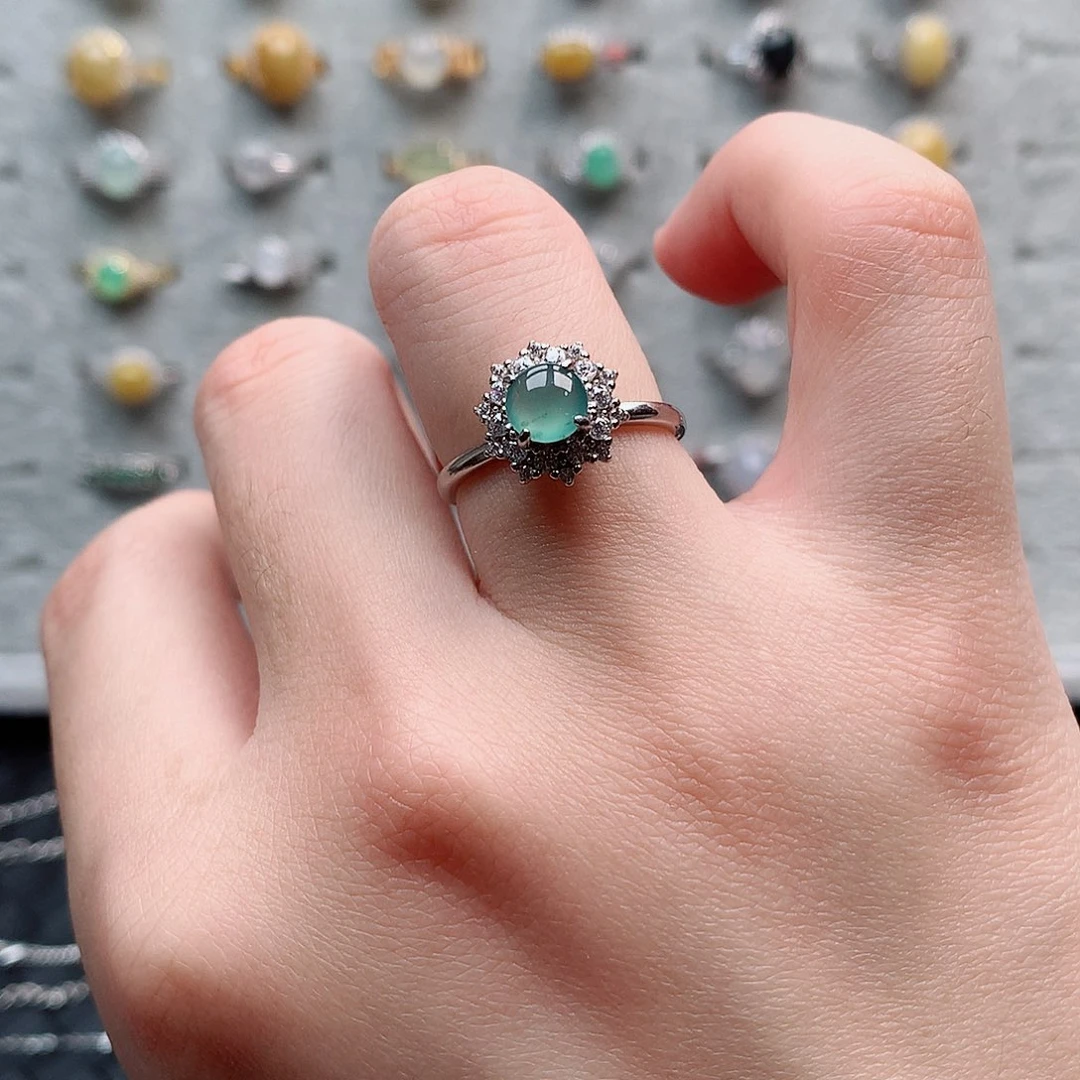 翡翠戒指银S925镶嵌0023