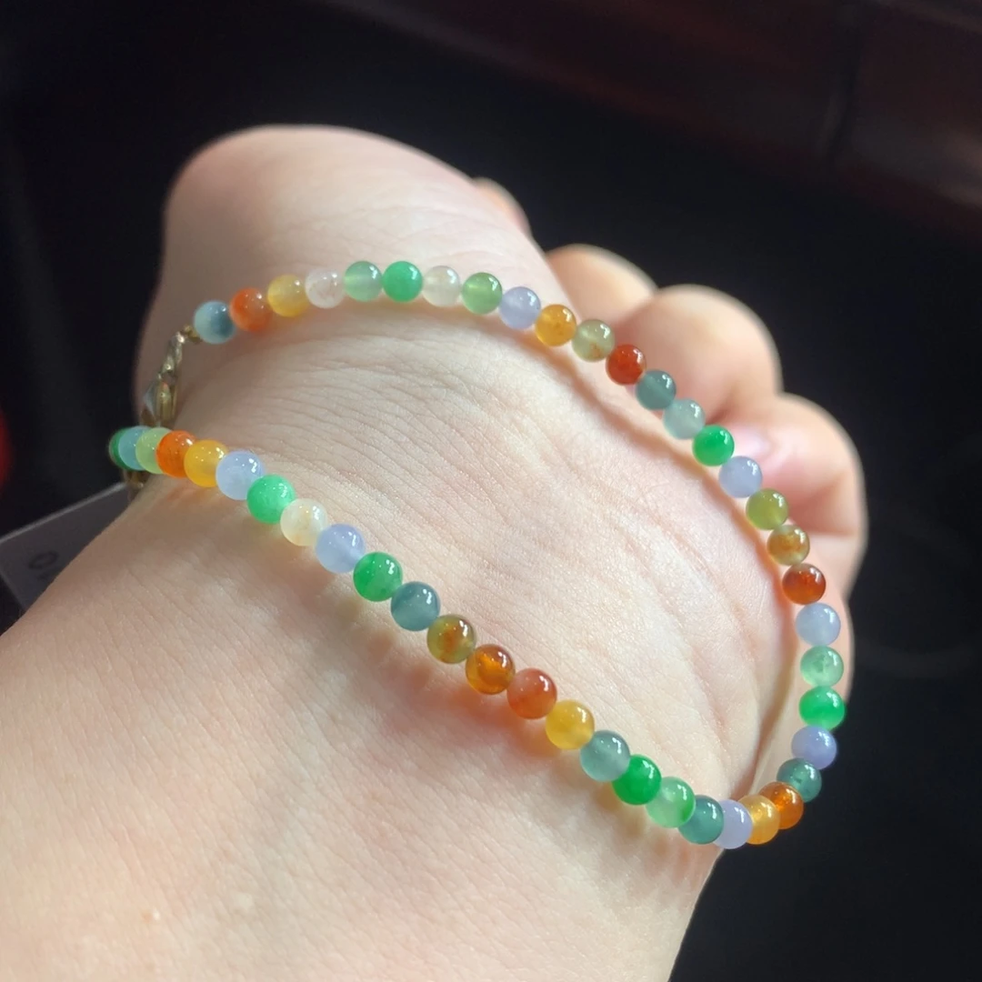 未镶嵌手链翡翠翡翠冰底彩虹糖果色卡3.50+