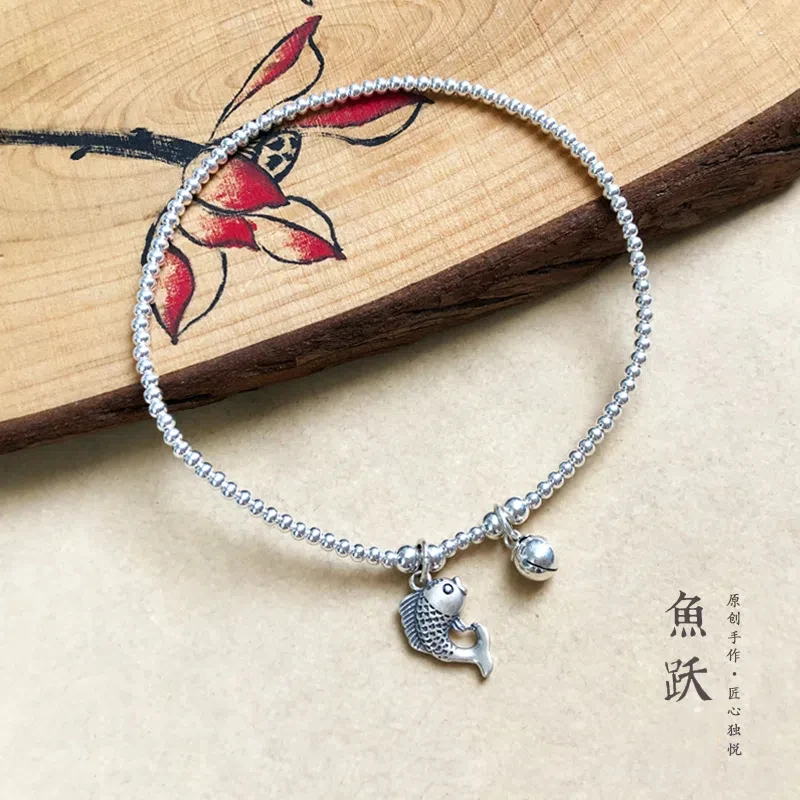 925银脚链 【鱼跃】小鱼锦鲤脚链女铃铛会响鲤鱼跃龙门好运平安上岸