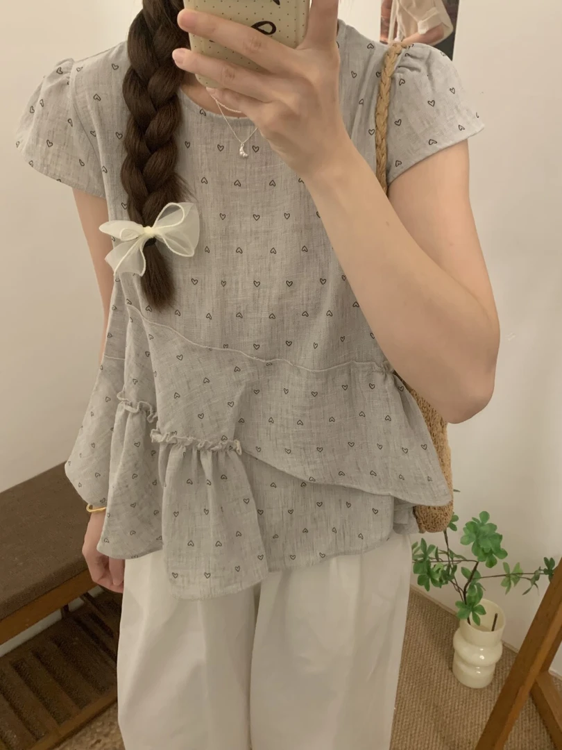 时尚韩系流行拼接花边小飞袖衬衫女夏季新款宽松显瘦上衣小众甜美