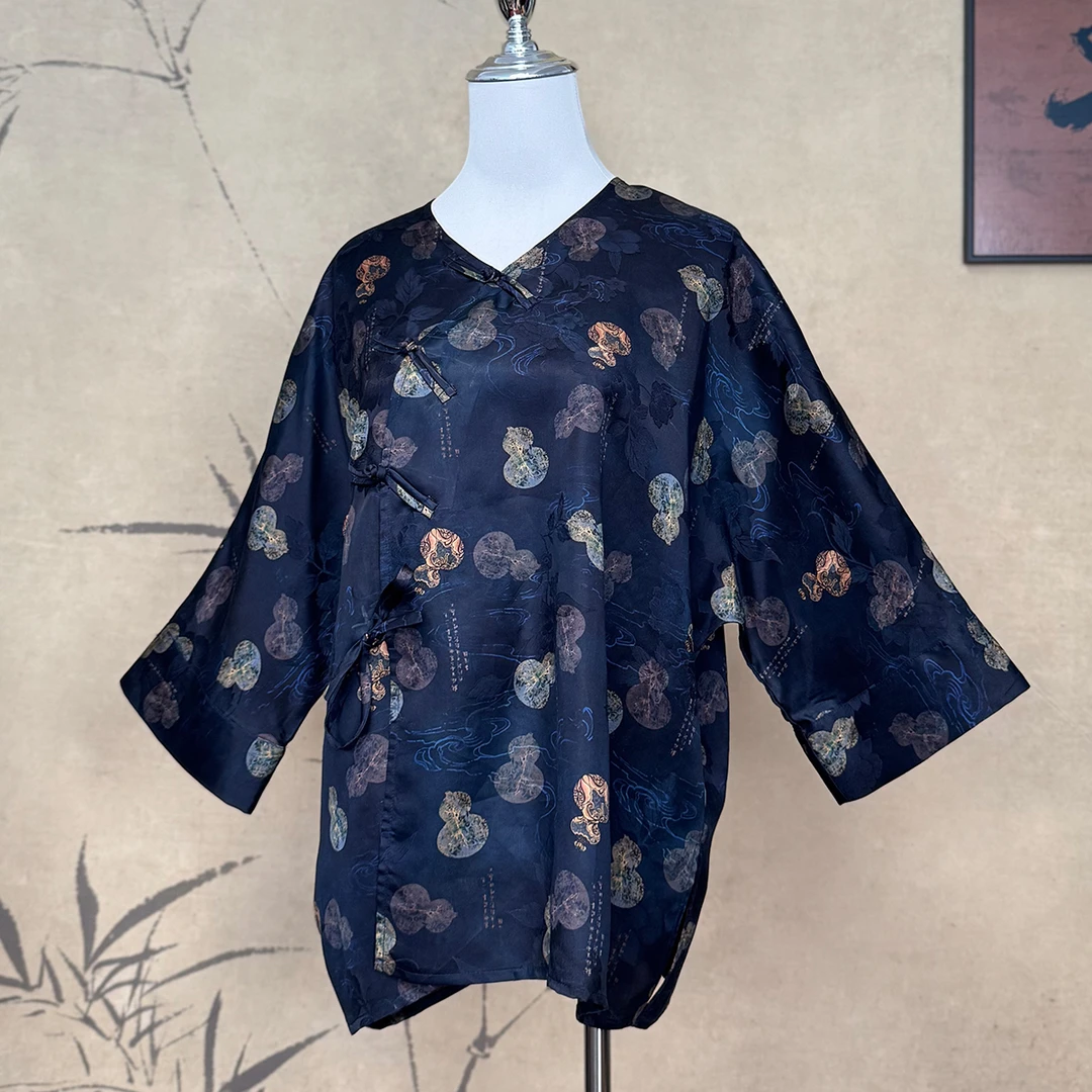 【卷卷新中式】“葫芦纹”香云纱V领斜襟国风上衣