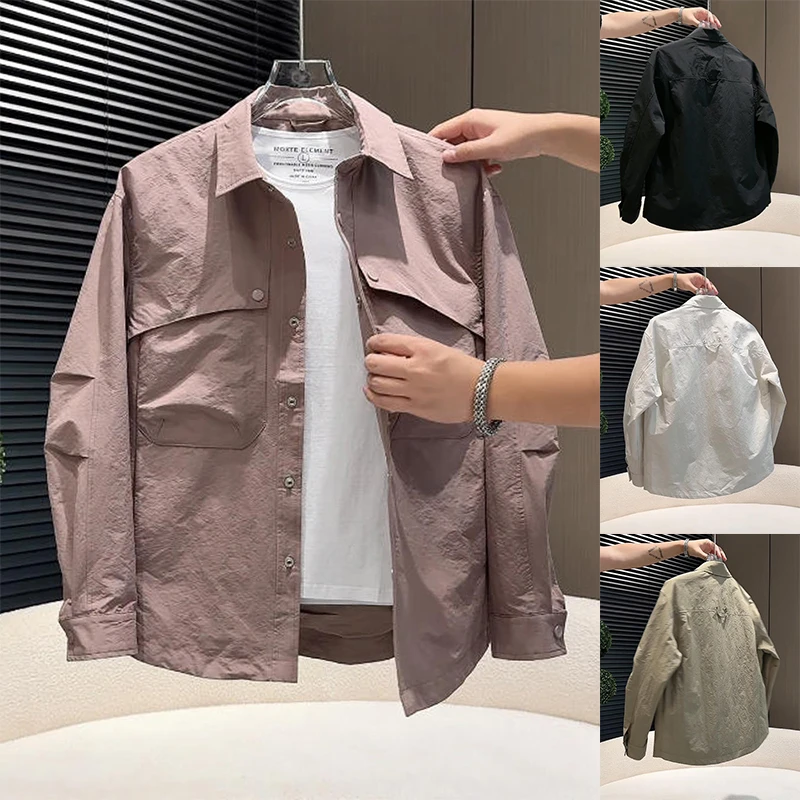 男士潮牌翻领夹克秋季新品潮流百搭纯色上衣青年简约净版休闲外套