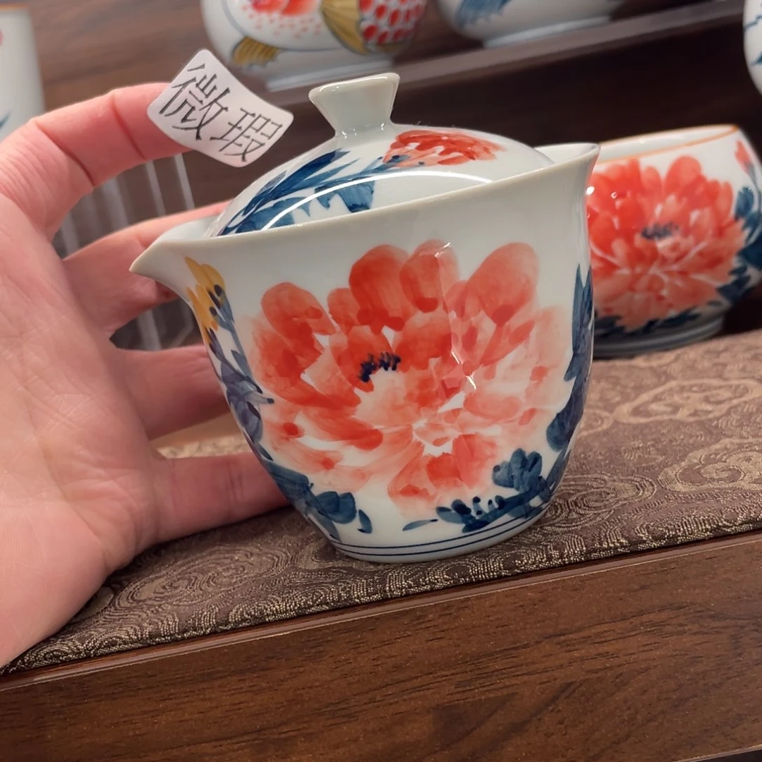 釉下手绘茶具微瑕