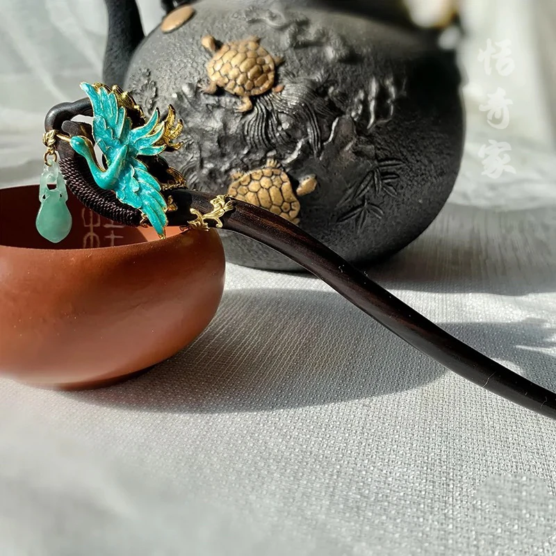 恬奇家a775“闲云望鹤”高定仙鹤编绳款木质发簪国风新中式原创烧蓝