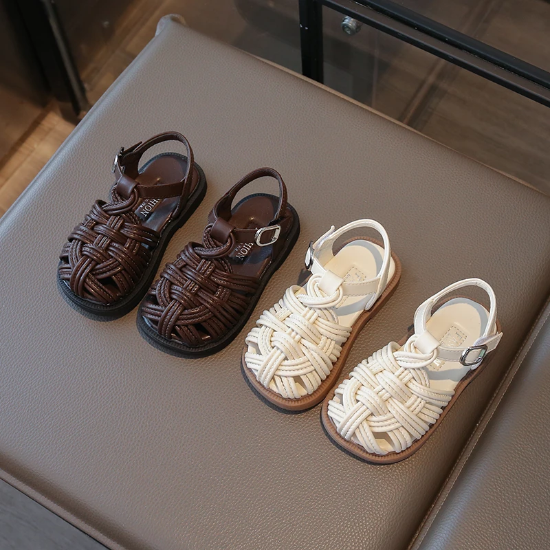 女童半包头凉鞋韩版2025夏季新款轻便宝宝洋气编织凉鞋沙滩鞋子潮