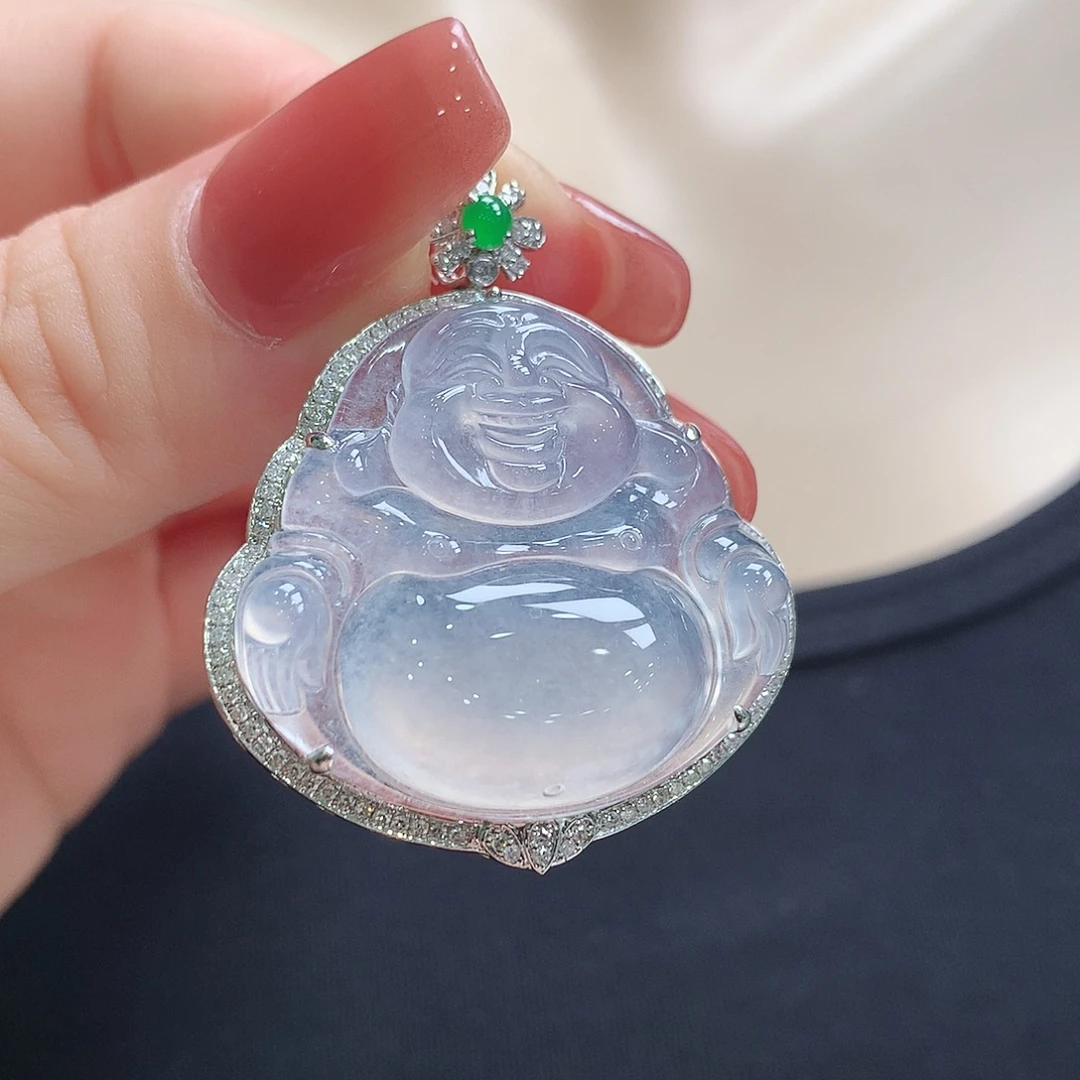 翡翠18K金镶嵌颈饰佛公