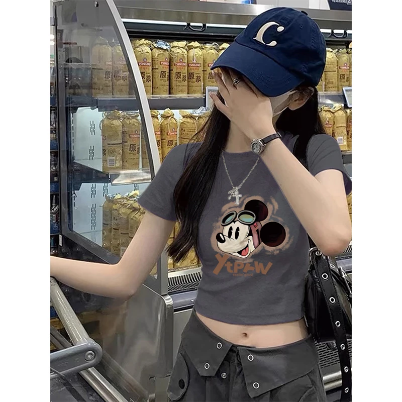 高腰短款上衣女夏季薄款ins小个子短袖露肚韩版纯棉修身t恤漏肚脐