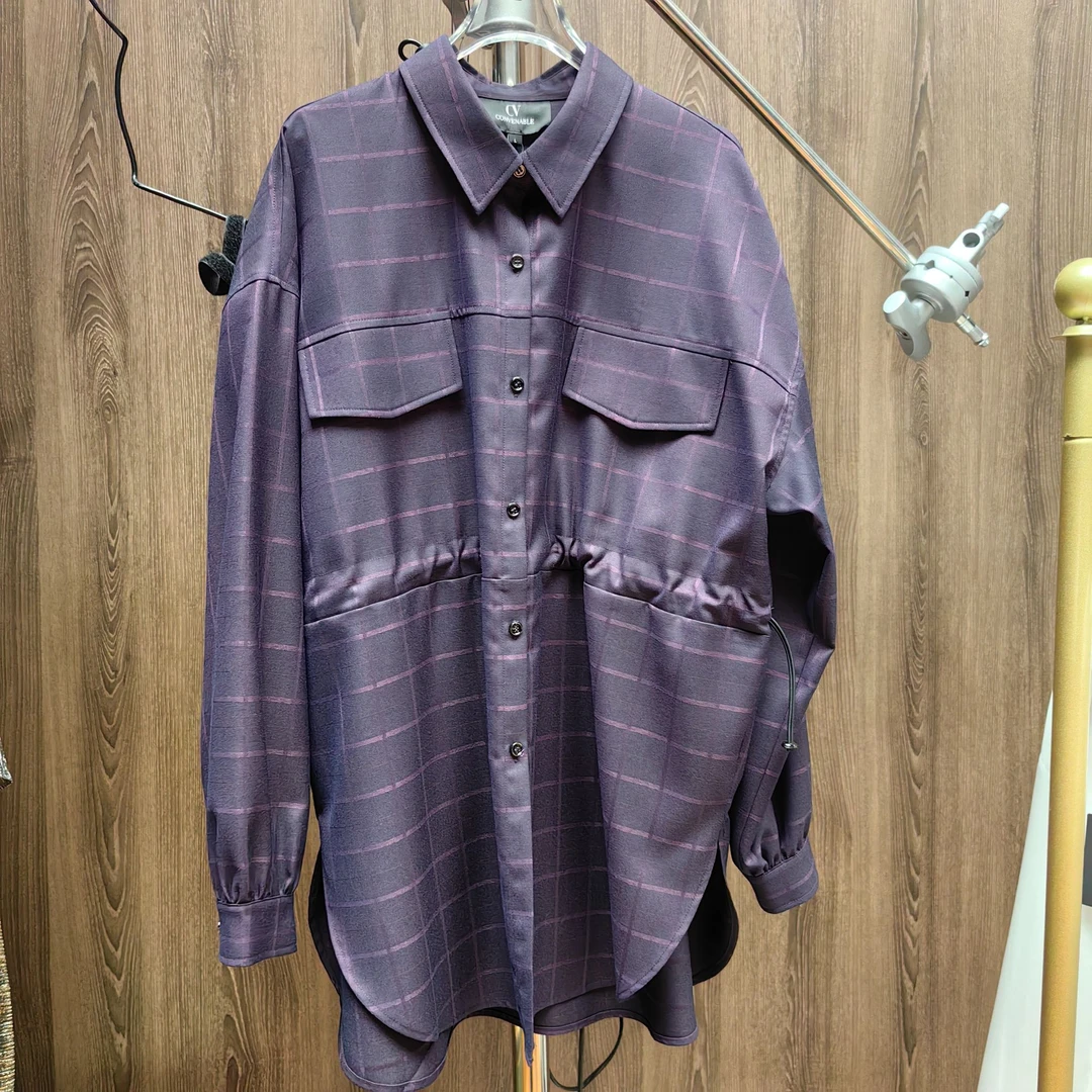 法式格纹松驰感宽版衬衣TCY24003