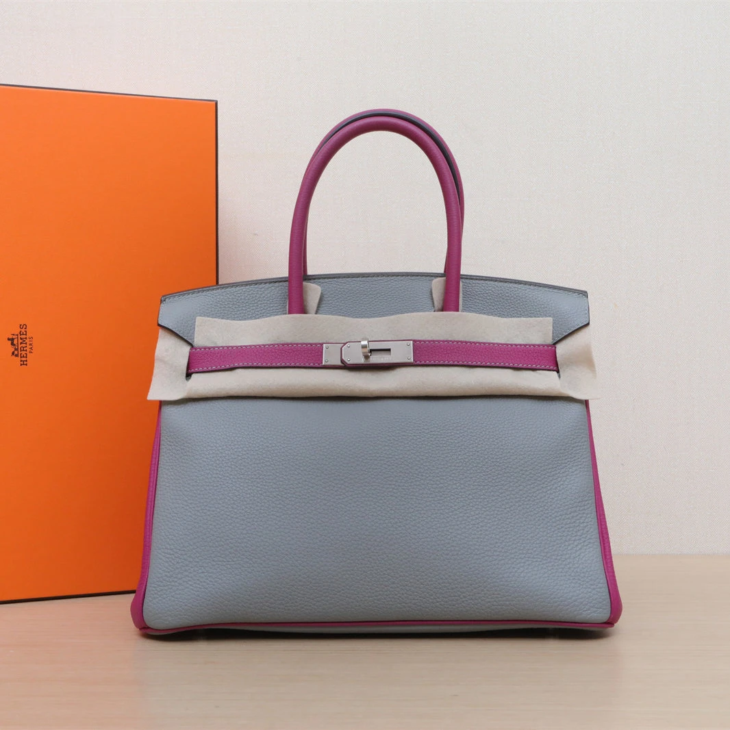 99新 Hermes/爱马仕 黑黑 Birkin 30 L3拼4Z Togo皮 C刻 银扣