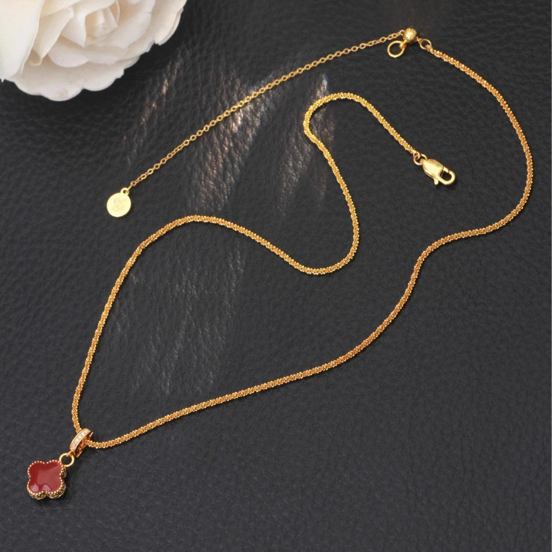 铜合金项链 《货号8499》8090新年款双面四叶项链（链长38+10）