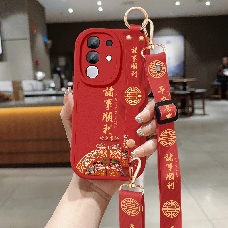 诸事顺利适用vivoy300t手机壳新款腕带小羊皮斜挎硅胶全包保护套