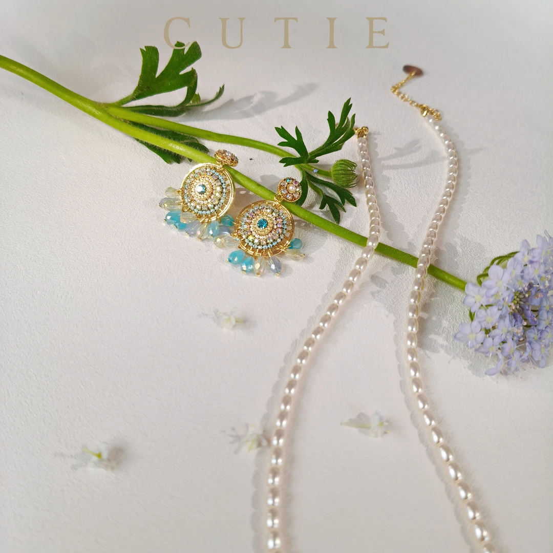 铜合金仿水晶耳饰 铜合金仿水晶民族风复古原创设计新款气质耳饰