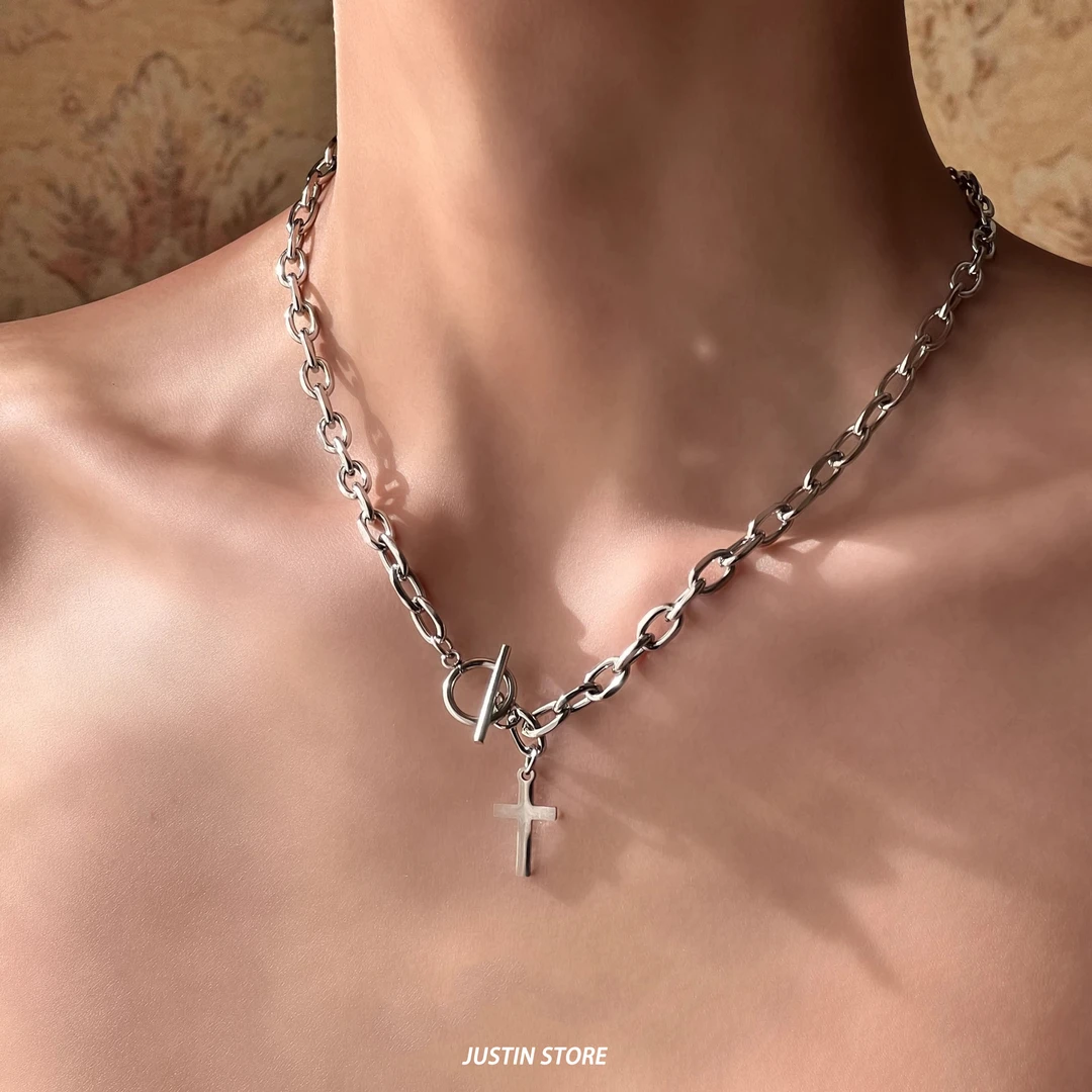 钛钢项链 十字架金属钛钢项链小众设计简约嘻哈街头男女同款潮