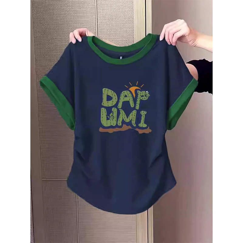 2025新款拼色小飞袖修身正肩短袖t恤女收腰显瘦百搭背心上衣夏季