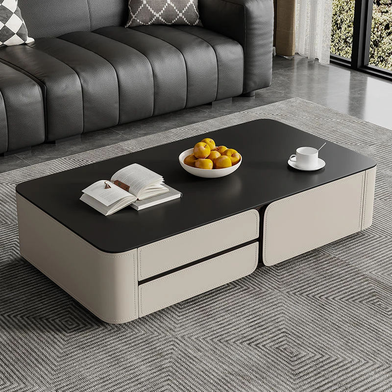 岩板轻奢岩意式轻奢现代简约方形茶几电视柜组合小户型客厅家用