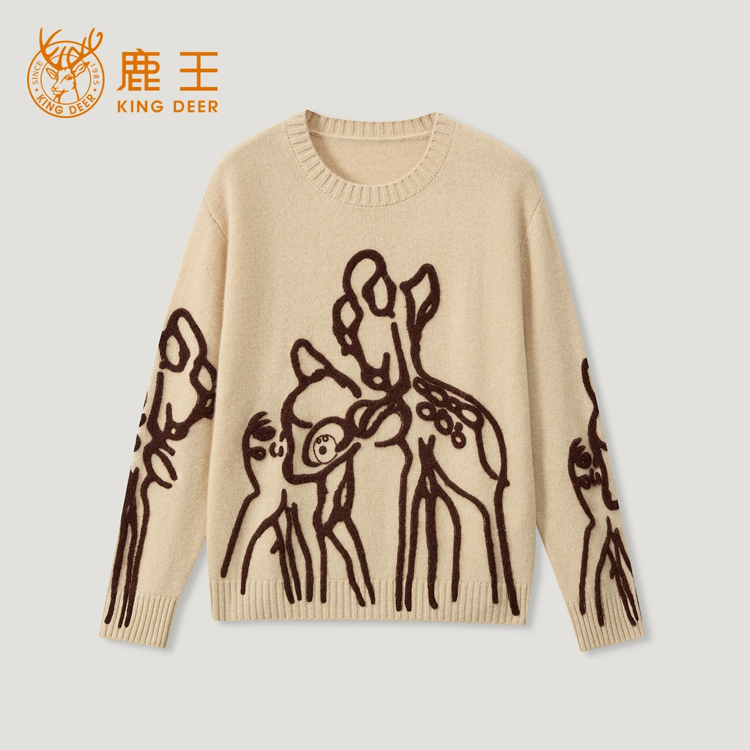 King Deer/鹿王"心头鹿撞"新款女式时尚休闲羊绒衫L805575