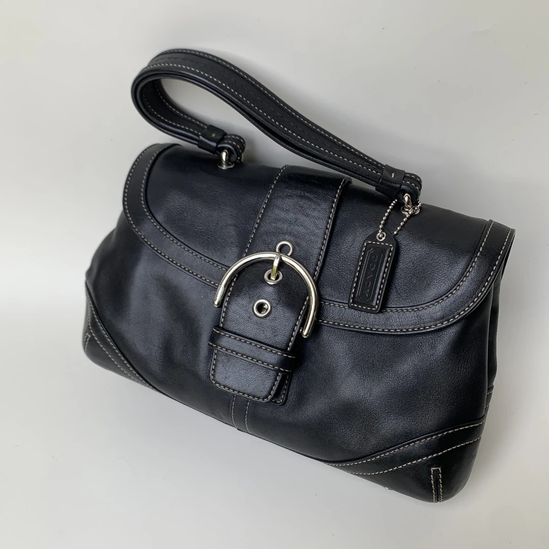 95新 COACH/蔻驰 经典百搭简约时尚复古黑色全皮手提元宝包休闲