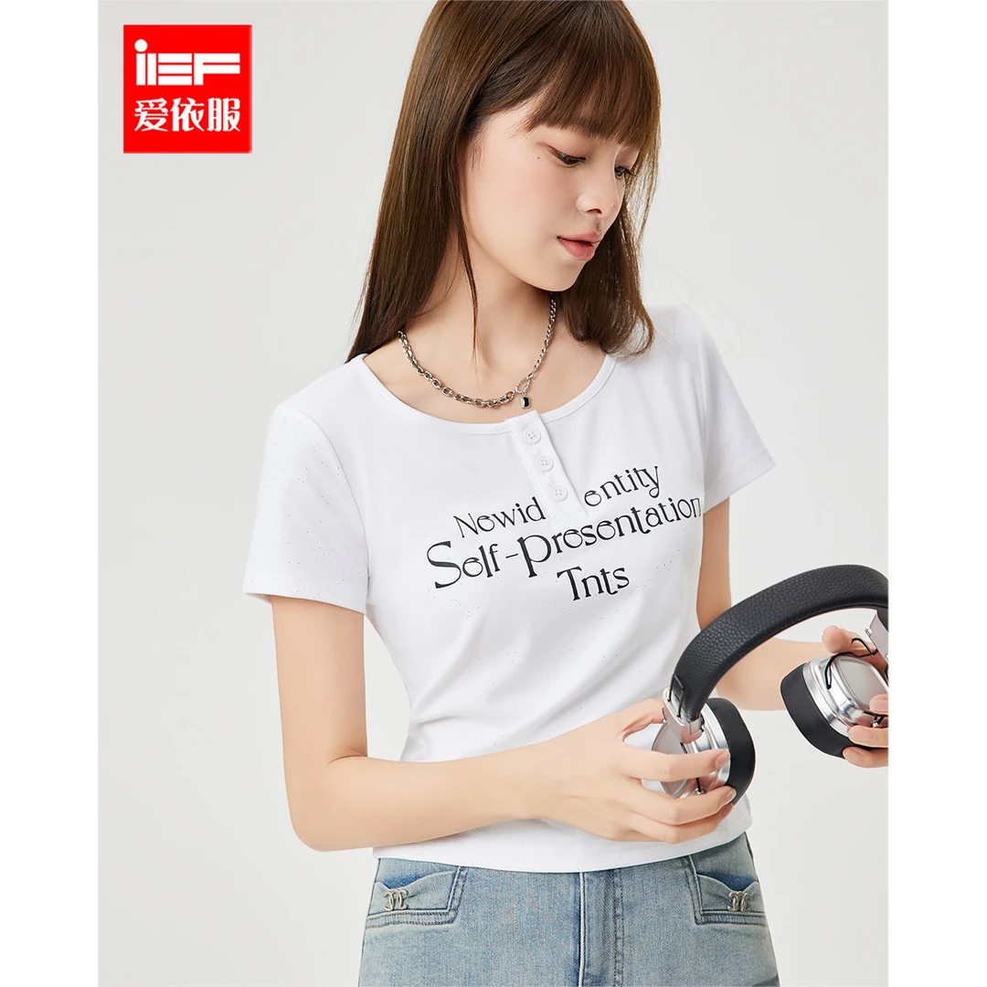 IEF/爱依服上衣2025早秋新款美式时尚字母印花修身百搭显瘦T恤女