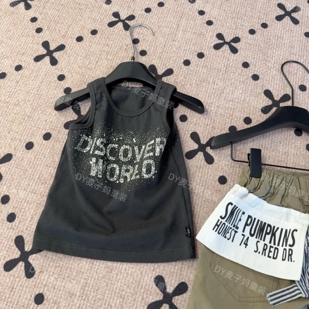 现货MZ.儿童夏季日系中古字母印花中性无袖百搭背心1860