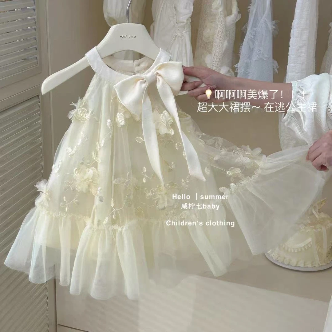 高级感生日礼服裙女童连衣裙2025夏季儿童花朵公主裙甜美女孩