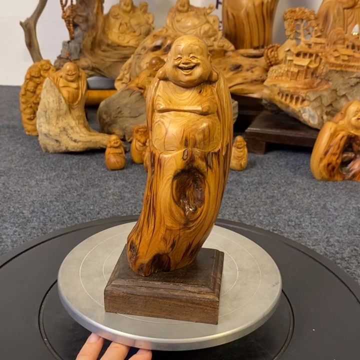 柏木崖柏弥勒佛摆件根雕工艺品