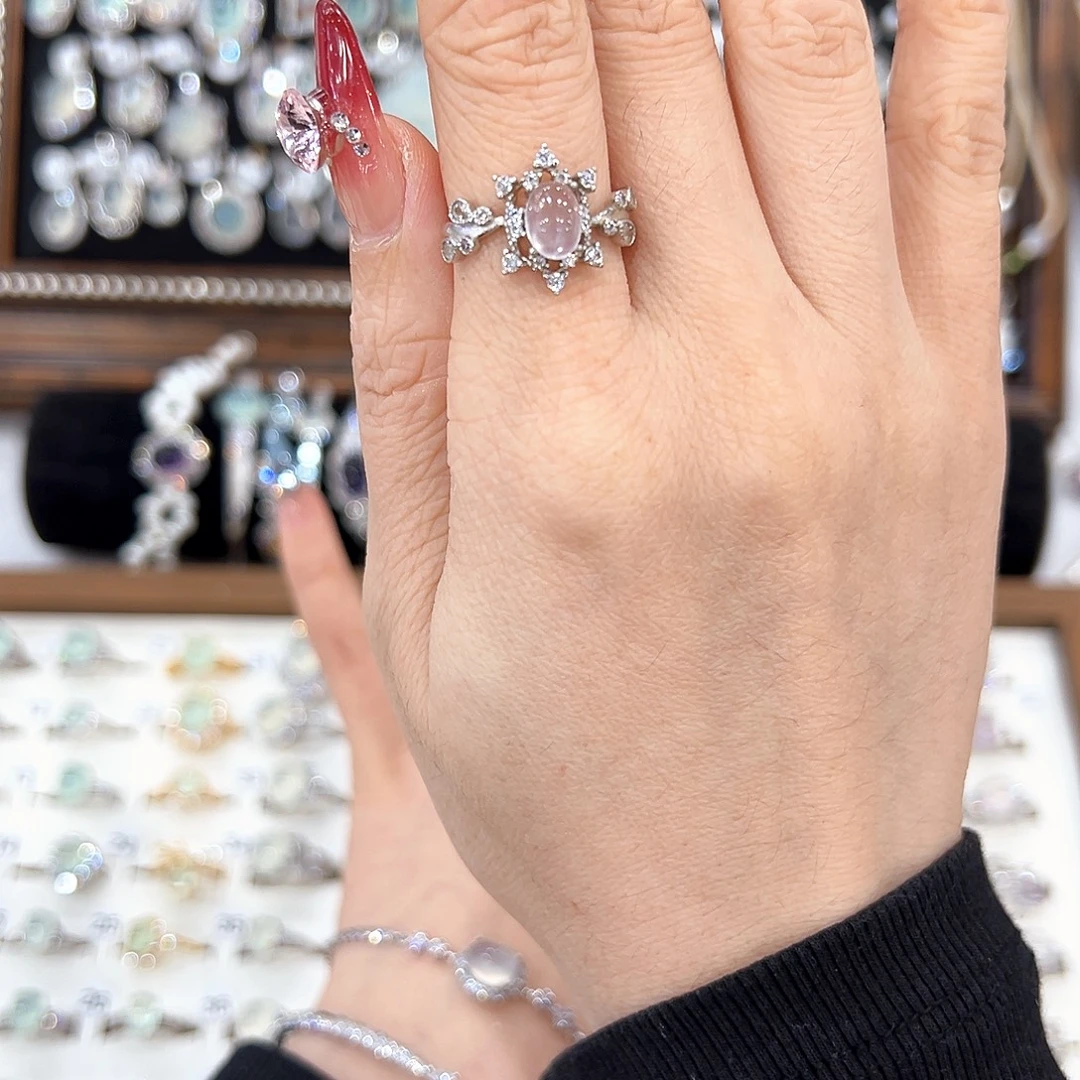 蛇纹石玉银S925镶嵌戒指