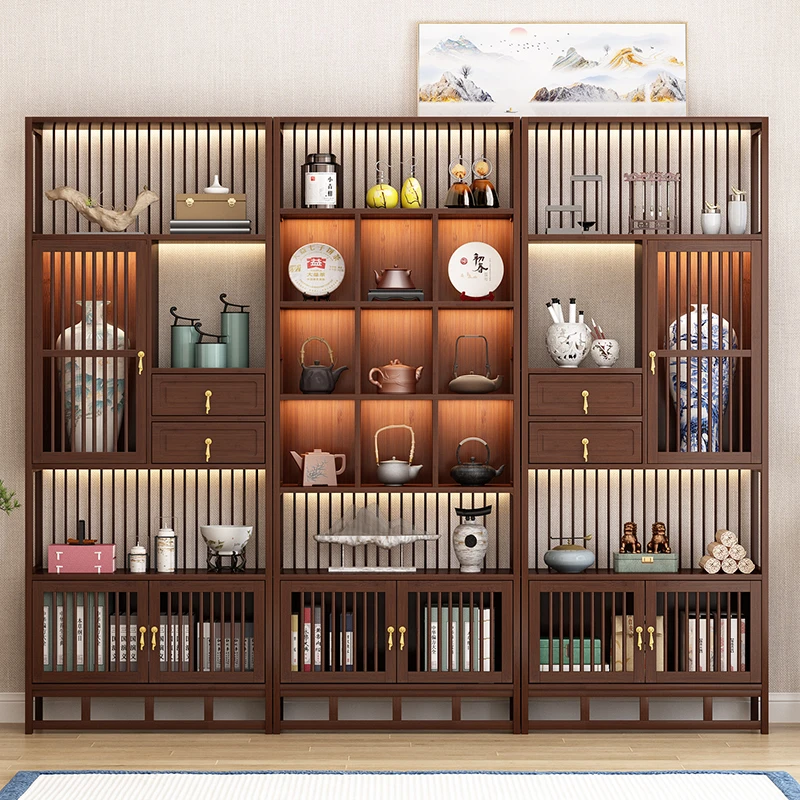 新中式非实木博古架置物架多宝阁古董摆件架茶叶架客厅隔断展示柜
