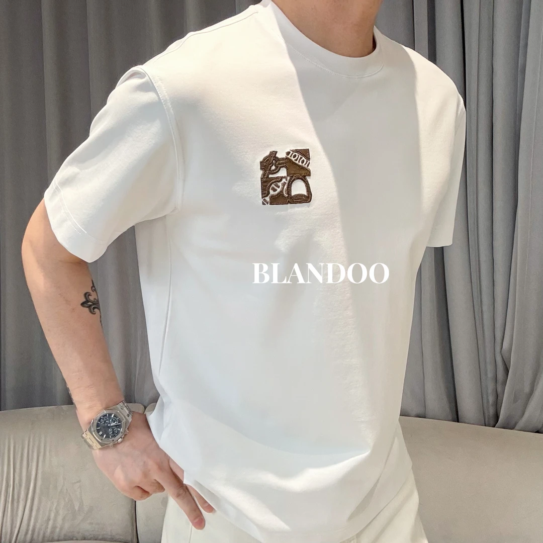 BLANDOO  “刺绣拼皮” 休闲百搭短袖T恤8BD889