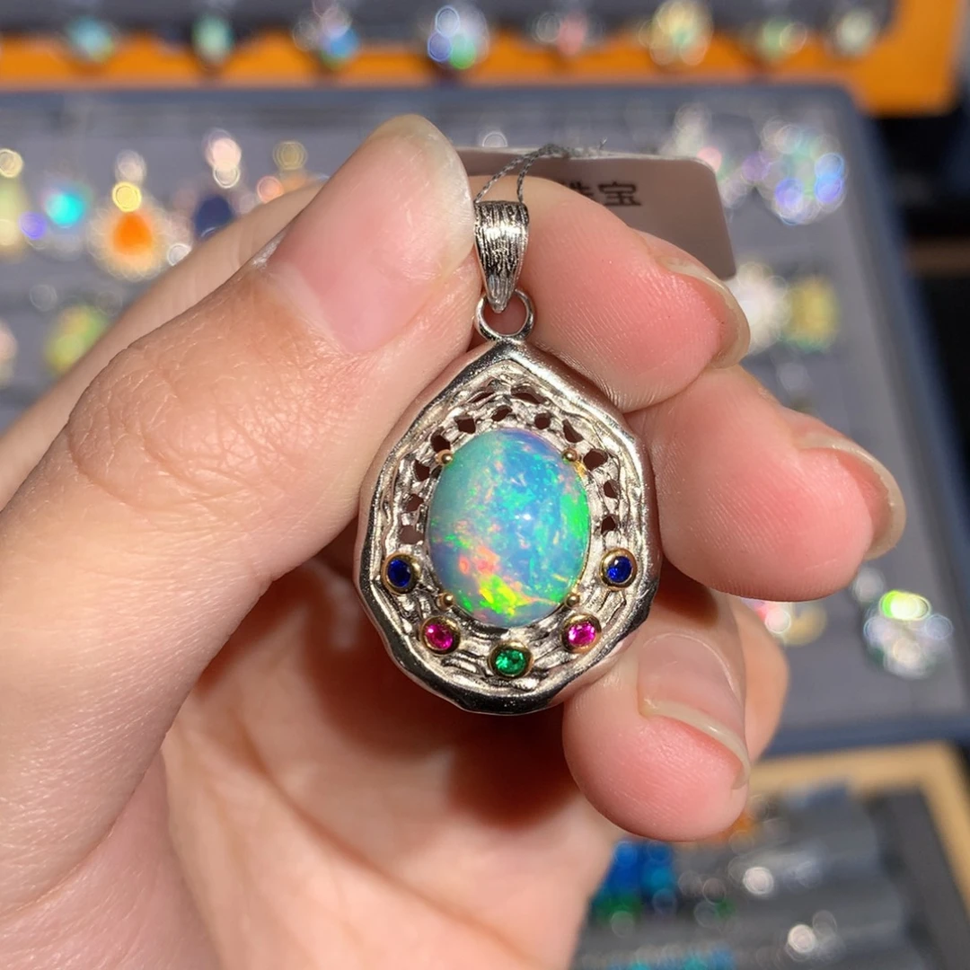 银S925镶嵌欧泊欧泊吊坠y