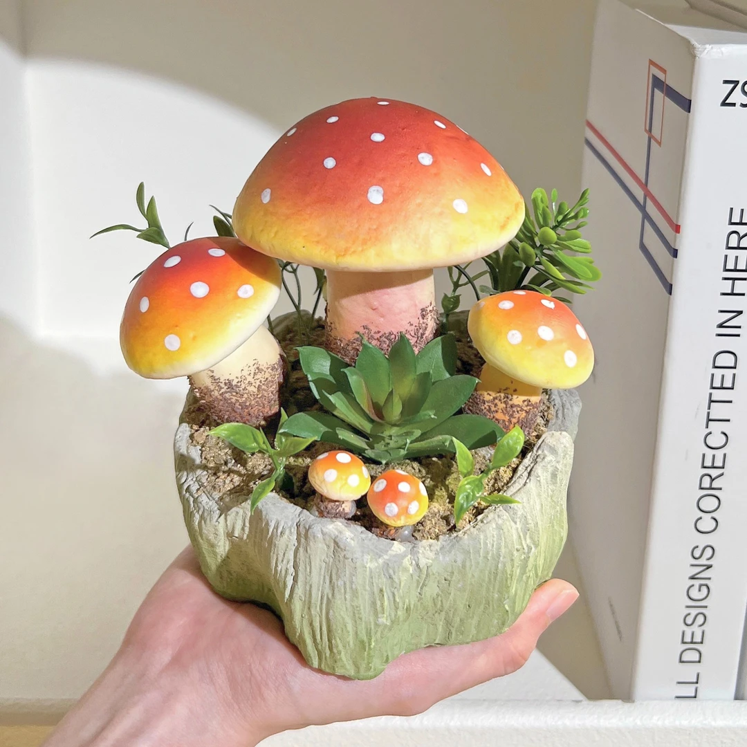 仿真小蘑菇盆栽绿植物盆栽假花装饰摆件客厅摆设办公室桌面