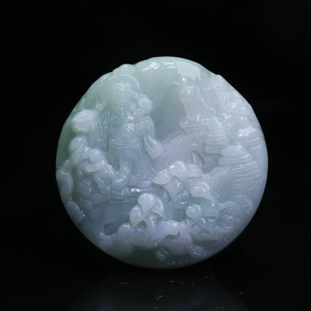 4天然缅甸翡翠A货蓝底山水财神/100441/上海嘉禾拍卖