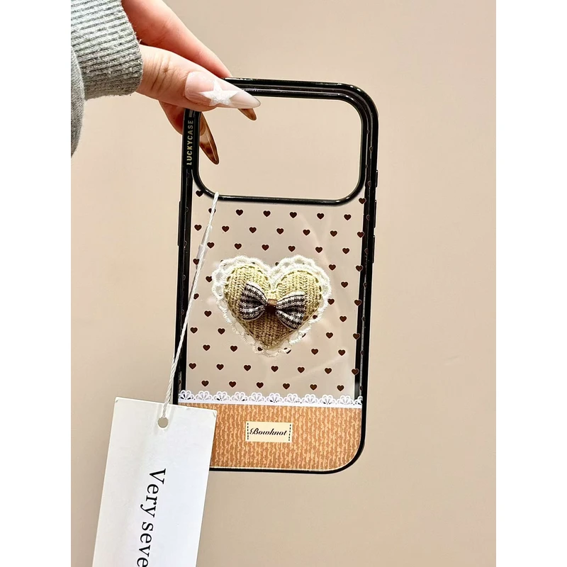 黑边框透底立体花边蝴蝶结爱心适用苹果17promax手机壳15iphone16