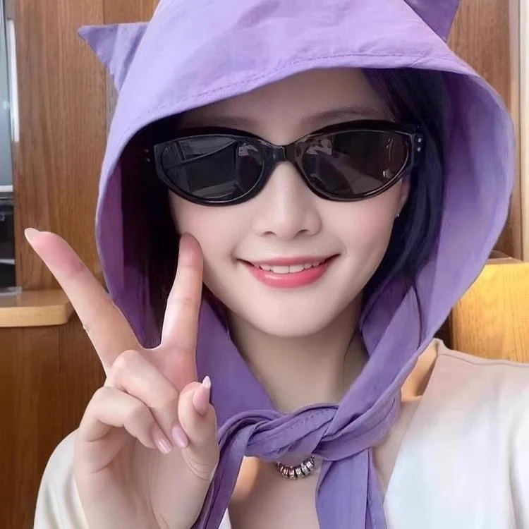 小恶魔绑带速干防晒遮阳帽薄款护耳头巾帽子可爱猫耳朵小众防晒帽