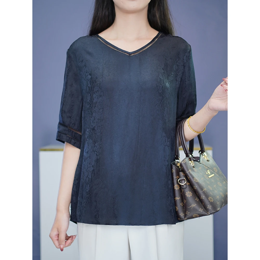 洋气时尚精致短袖T恤温婉大方漂亮衣服微胖mm大码女装遮肚子上衣