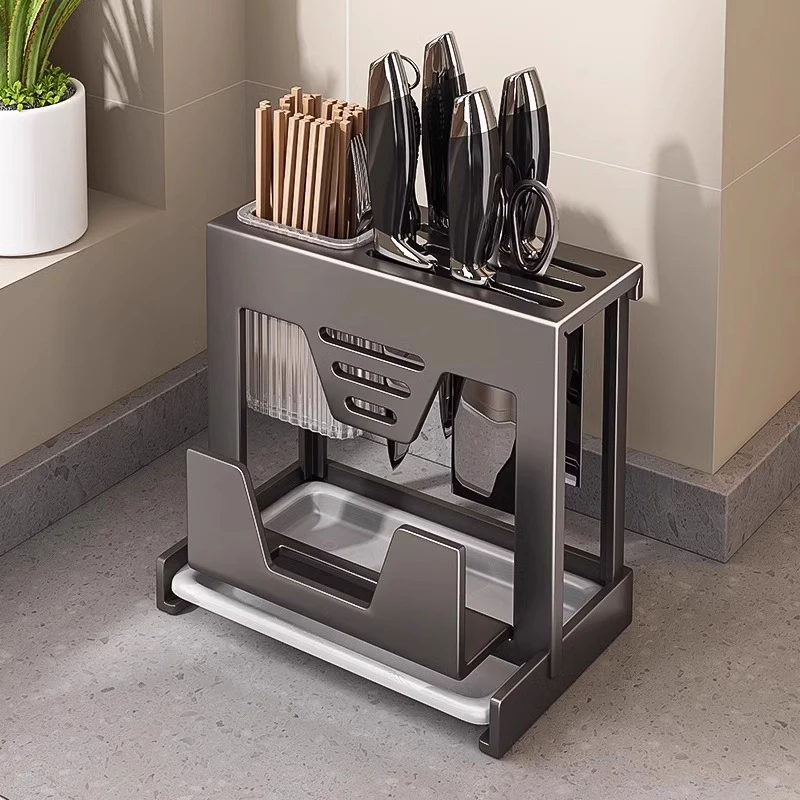 厨房刀架置物架家用多功能放菜刀筷子筒砧板锅盖刀具一体收纳架子