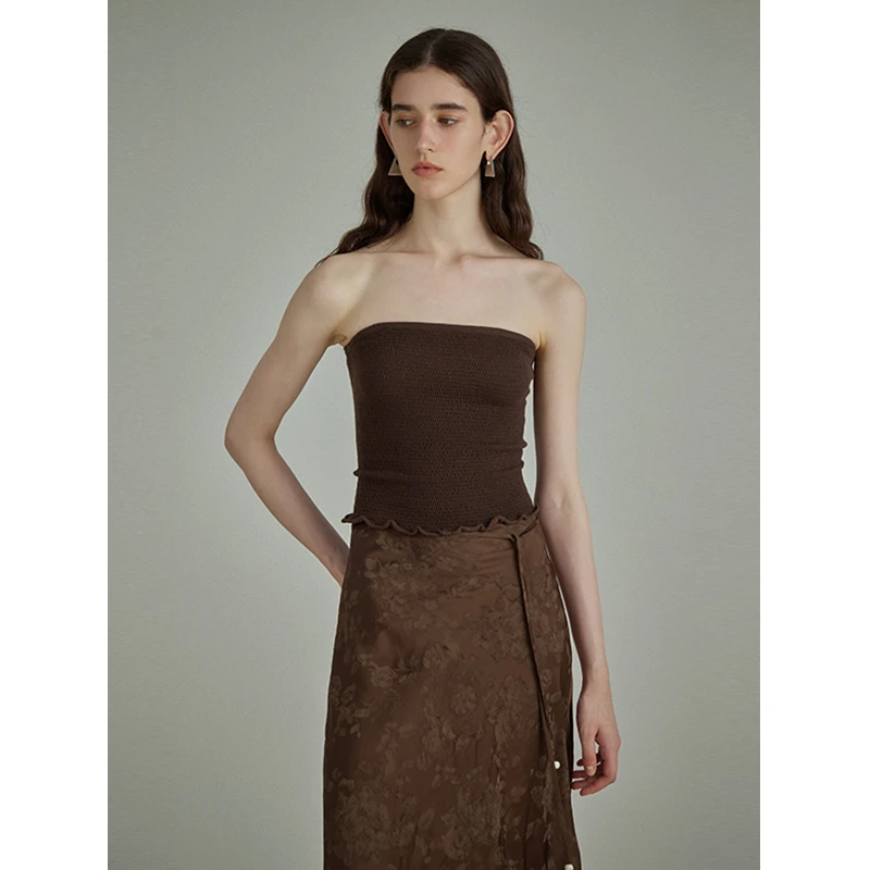 MixSelection｜半糖摩卡 露锁骨上衣设计感抹胸针织衫MSCIY0711